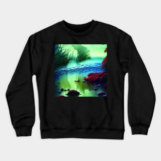 Magical Landscape Painting featuring Sea and Purple Plants, Scenery Nature Crewneck Sweatshirt